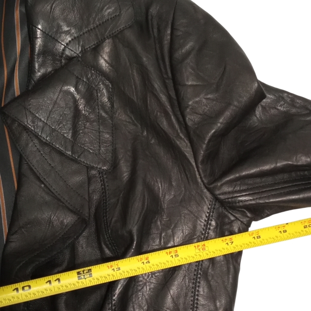 People Like Frank Leather Moto Peplum Button Charcoal Black Leather Jacket Sz S - Picture 5 of 8